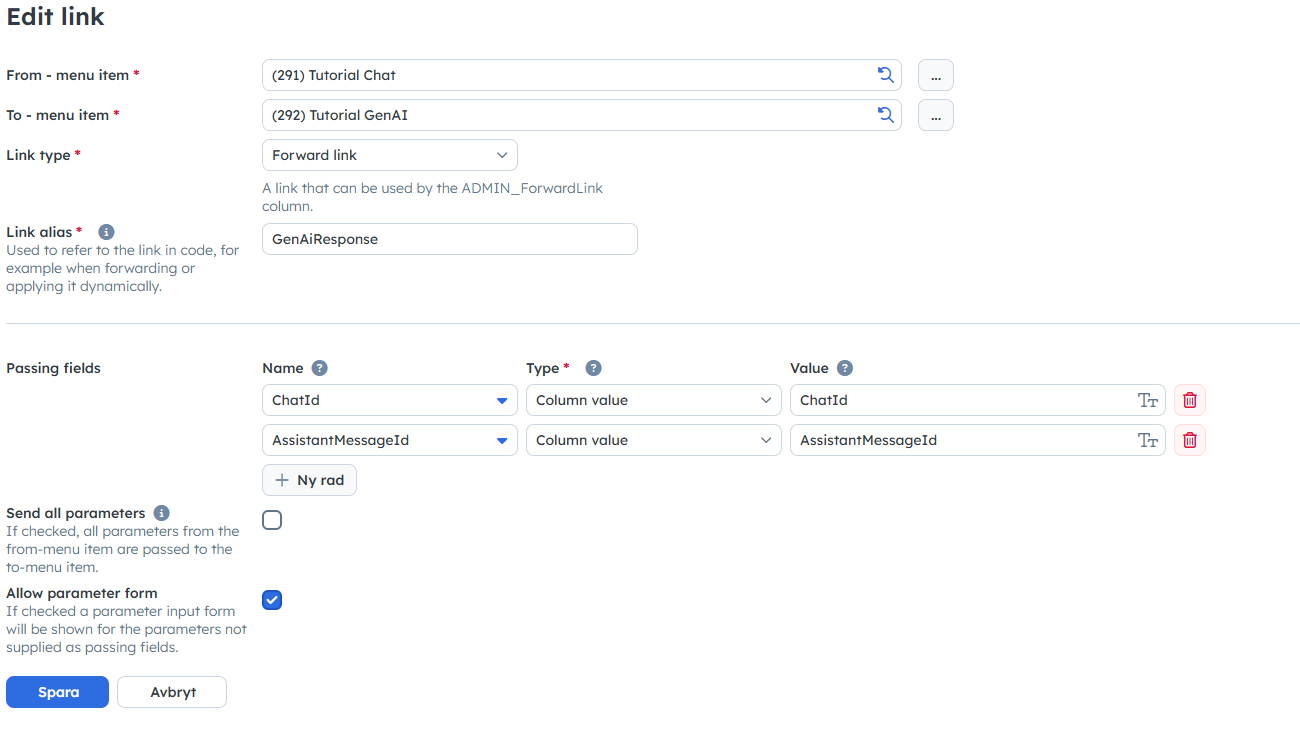 Forward link settings