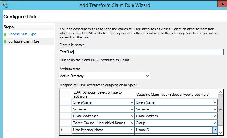 Screenshot of Add Transform Claim Rule