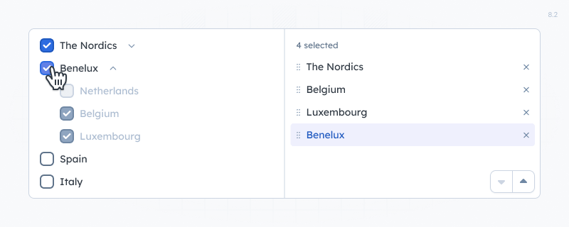 A two pane picker. The left pane shows the available items. shows up in the right pane.
