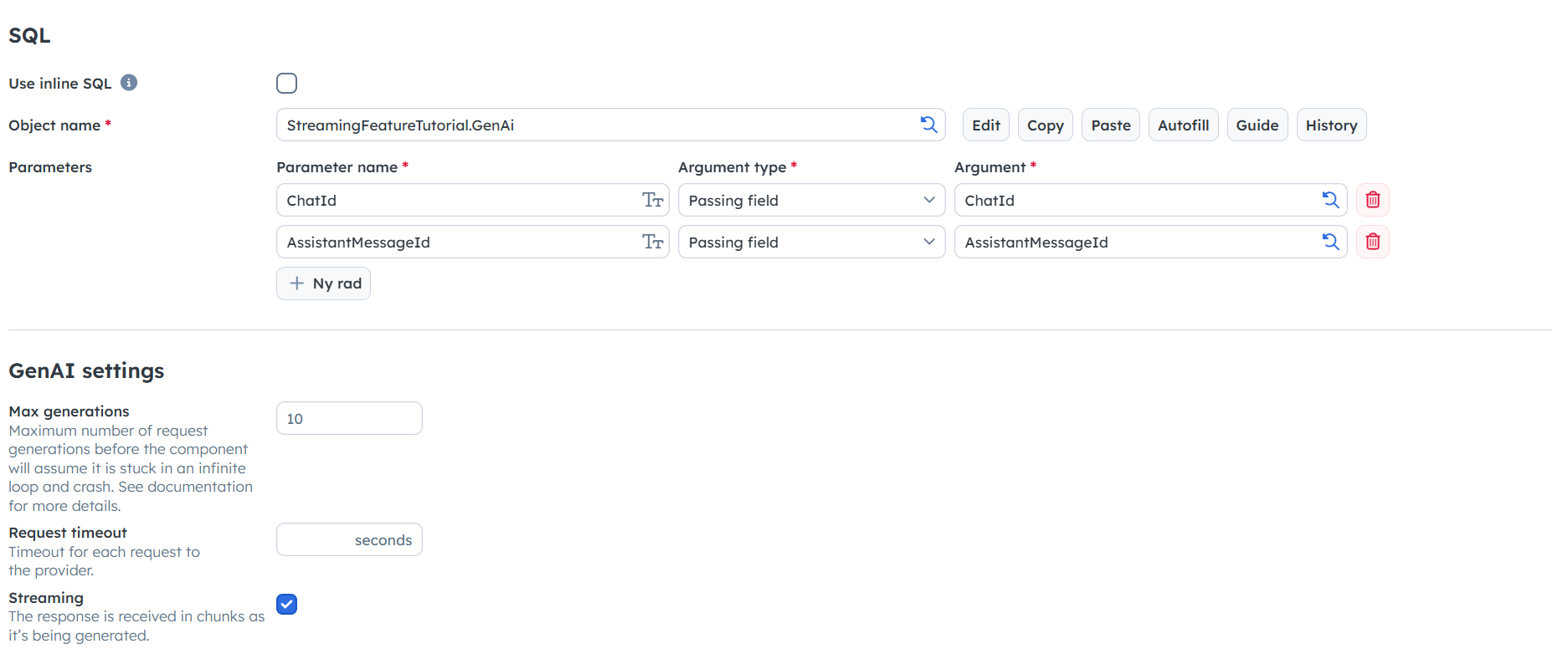 GenAi settings