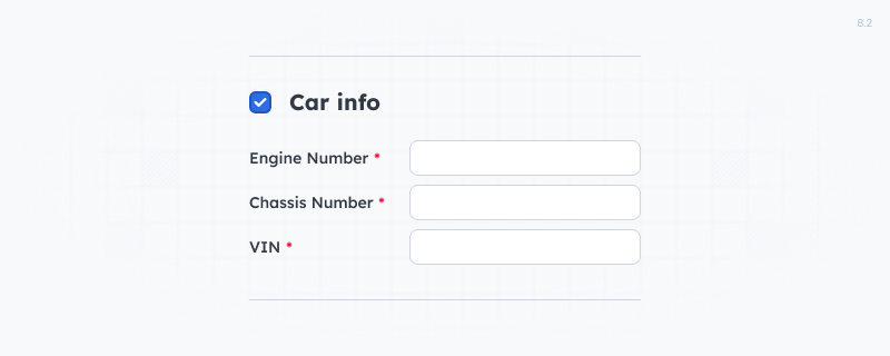 Section titled Car Info with a checkbox. Inside the section, there are three textboxes for entering details.