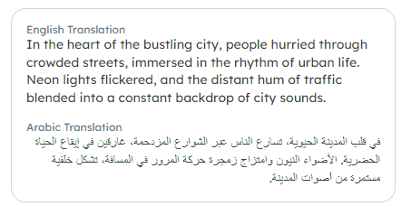 Example: English text left-to-right and its translation into Arabic right-to-left