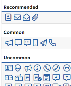 Icons groupd into Recommended, Common, and Uncommon